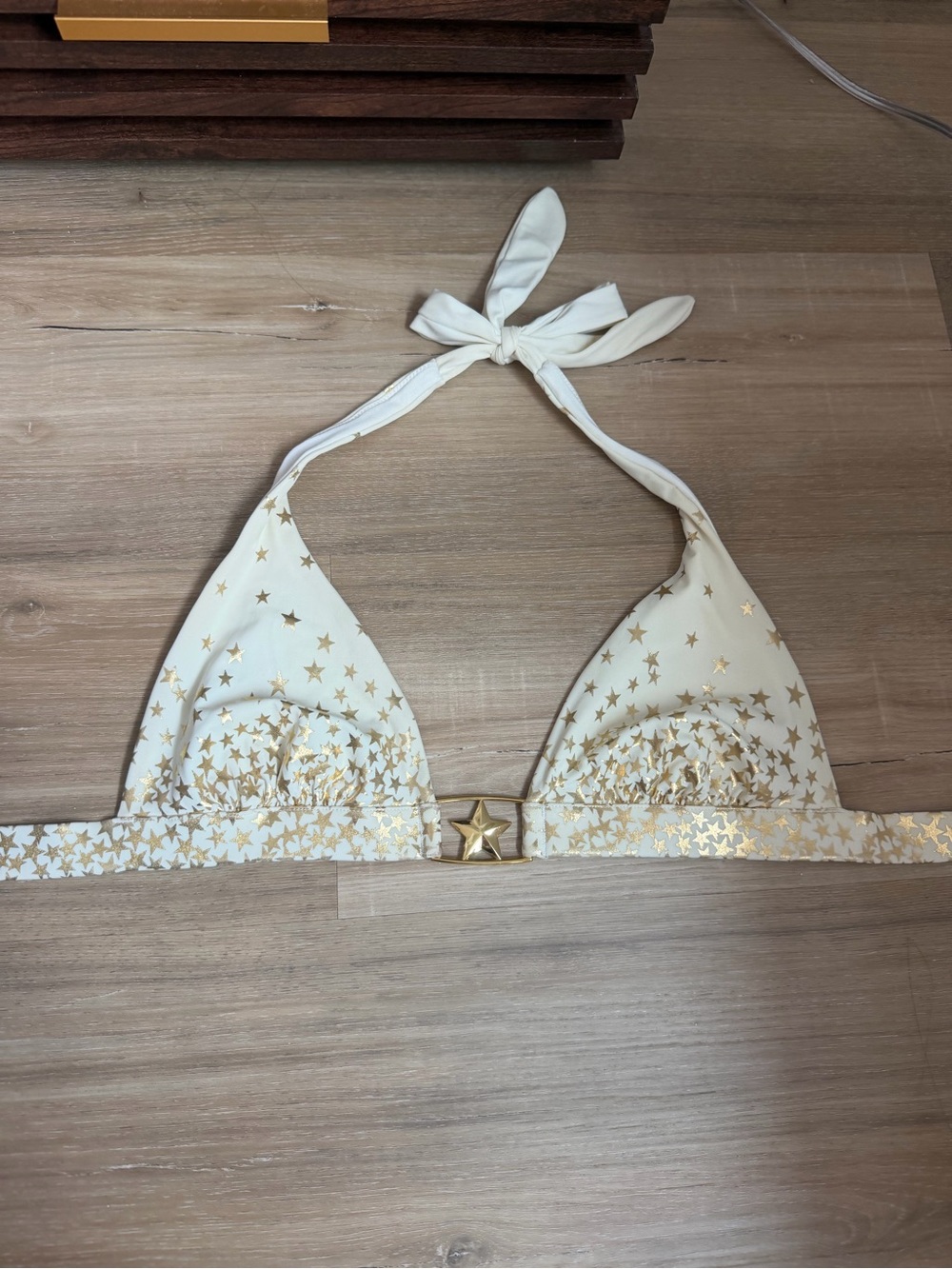 Victoria's Secret Cream Halter Bikini Top with Gold Stars